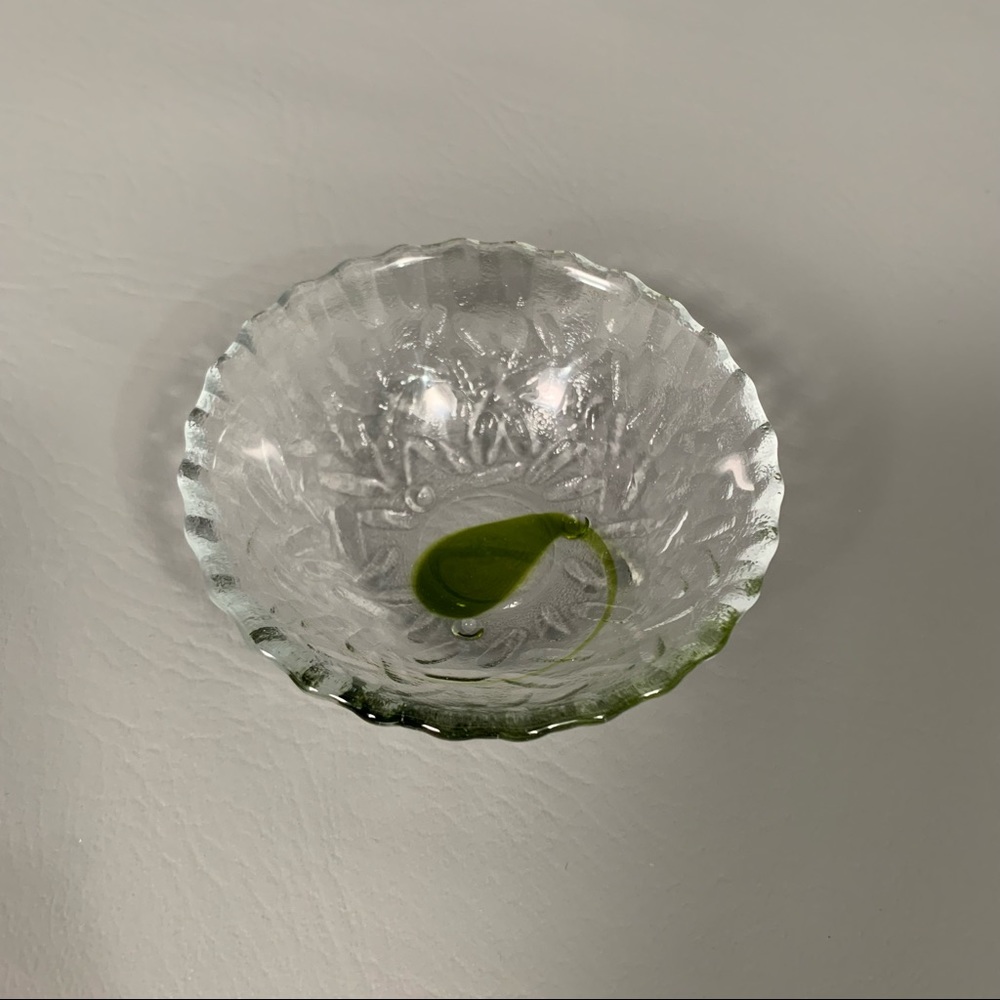 Green Teardrop Art Glass Bowl Handmade Artisan Made Textured